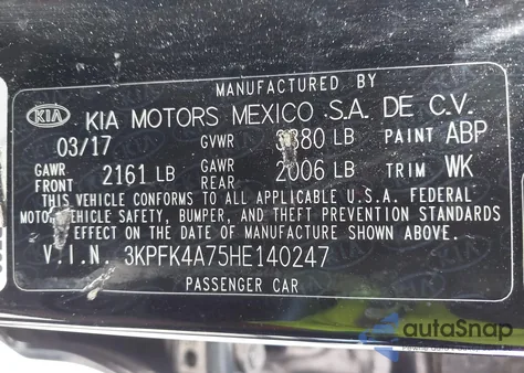 2017 Kia Forte Lx из США, поврежденный, VIN 3KPFK4A75HE140247